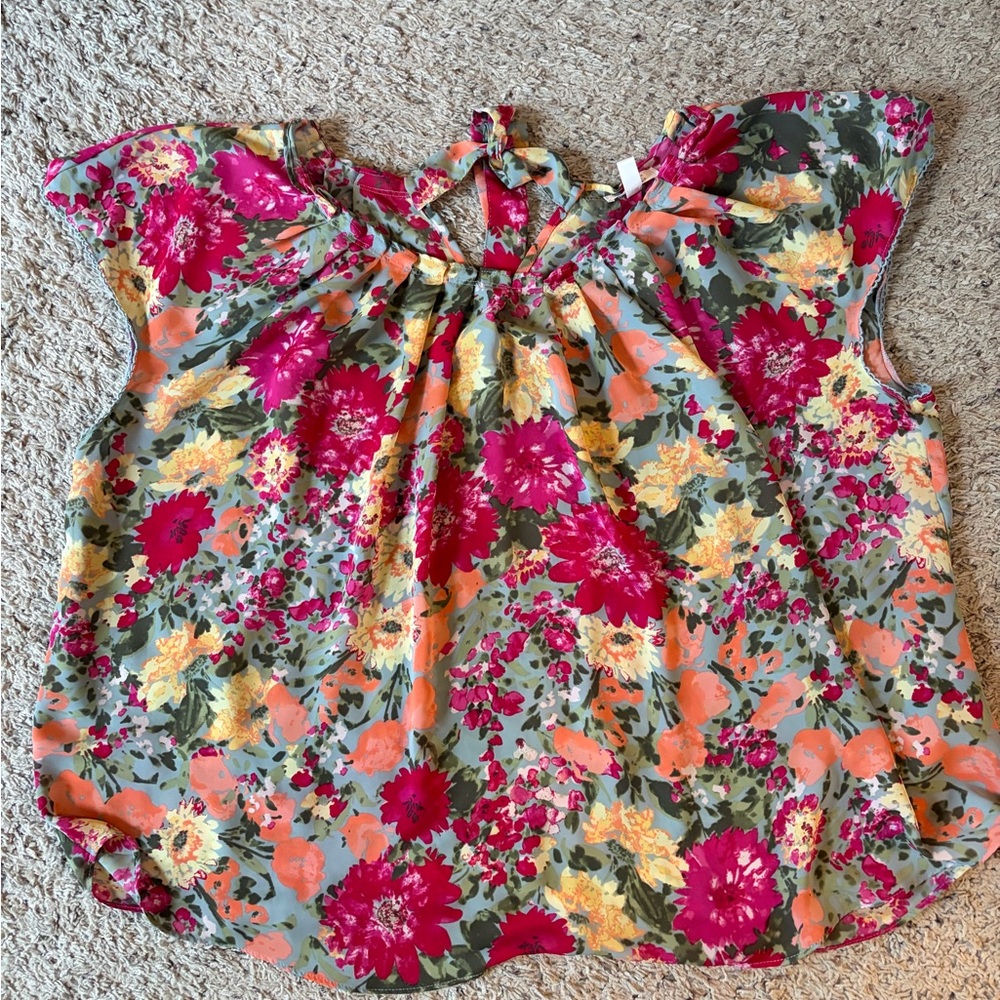 LC Lauren Conrad Floral Blouse - Pink, Orange, Yellow